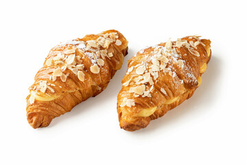 Vanilla Cream Croissants with Almond Flakes on White