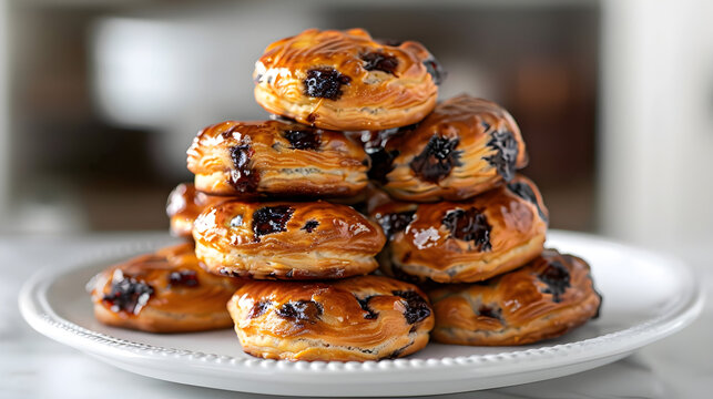 Glazed pastry pile on plate