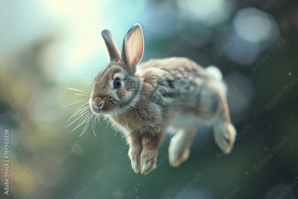 Poster A small rabbit soaring through the air, suitable for various creative projects