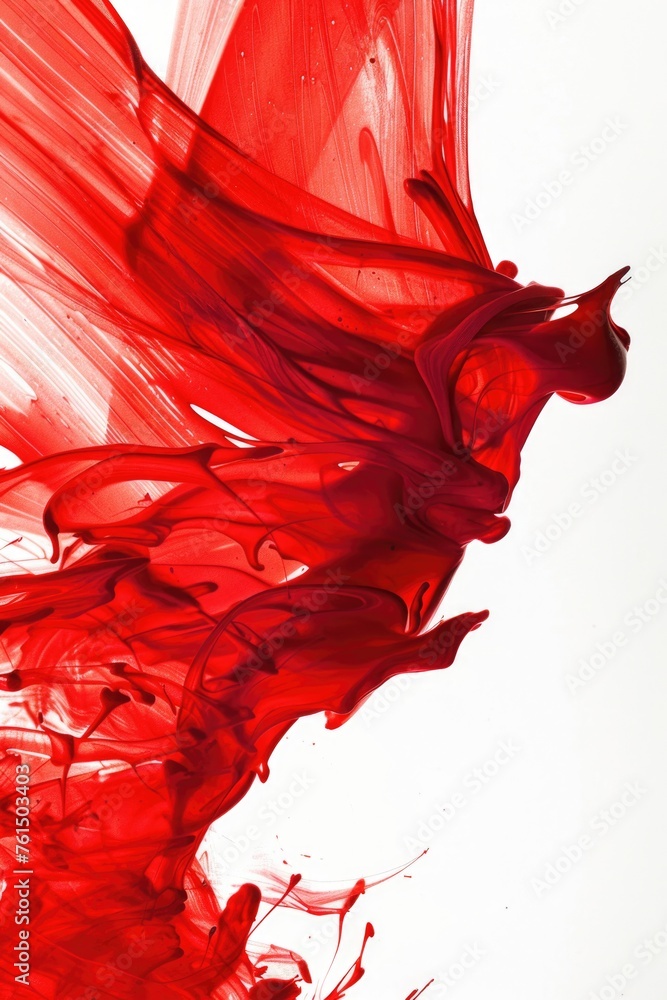 Poster close up of a red substance in the air, suitable for science or health concepts