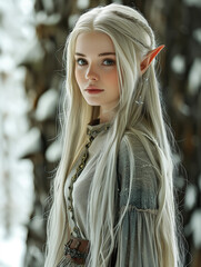 A portrait of a young woman elven girl walking the forests of her homeland - 761503696