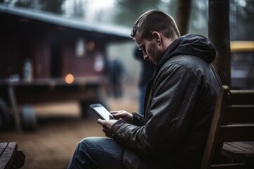 Young man using smartphone for online communication and business, typing messages on mobile device