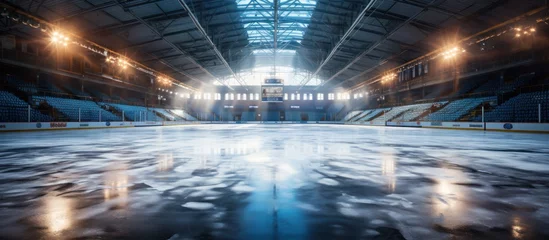 Fotobehang hockey stadium with fans crowd and an empty ice rink © Dzikir