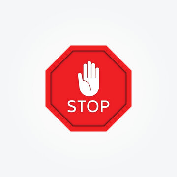 Vector warning sign prohibited stop with hand icon isolated