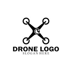 Quadcopter drone logo template. Drone vector illustration.