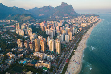 Aerial View of Barra da Tijuca Beach With Condos and Mountains in the Horizon in Rio de Janeiro,...