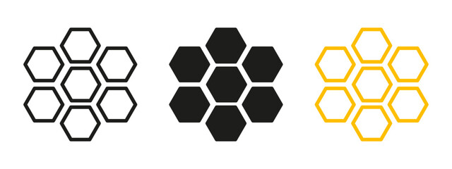 Honeycomb icon. Natural honeycomb icons collection. Beeswax hive line icons.