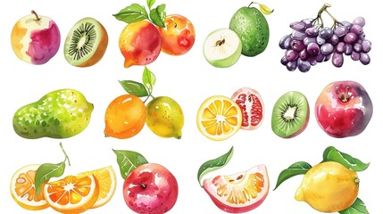 Collection of fruits and vegetables on white background. Fresh color food ,Generative ai, 