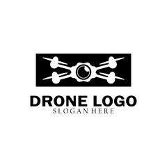 Quadcopter drone logo template. Drone vector illustration.