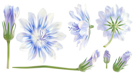 Chicory Collection: Vibrant Botanical Illustrations for Modern Graphic Design, Top View Isolated PNG Artworks with Transparent Backgrounds, Perfect for Seasonal Decorations and Floral Designs