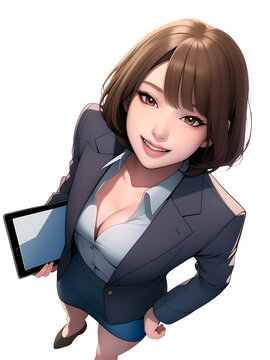 Office Lady Holding a Tablet, Businesswoman Artwork, Transparent Background
