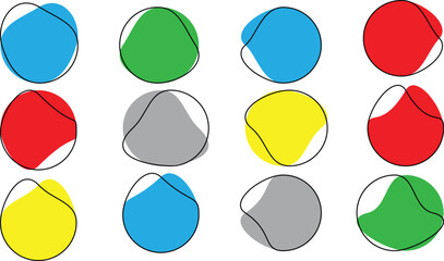 Organic amoeba blob shape abstract color with line vector illustration isolated on transparent background. Set of irregular round blot form graphic element. Doodle drops with outline circle