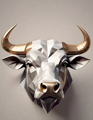 Geometrically Designed Bull Head with Golden Horns and a Modern Artistic Look, Generative AI