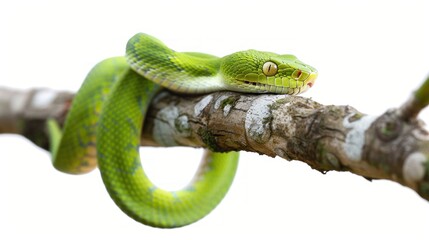 Obraz premium green snake on a tree branch. transparent