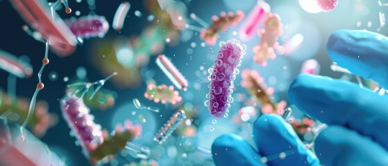 Exploring the microbiome for pharmaceuticals detailed lab research on bacteria and drugs - obrazy, fototapety, plakaty