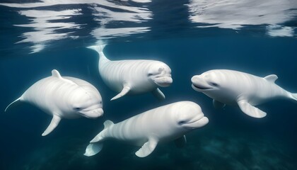 A Group Of Beluga Whales Socializing Near The Surf