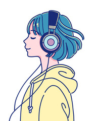 ヘッドホンで音楽を聴く女の子 © アーモンド1000