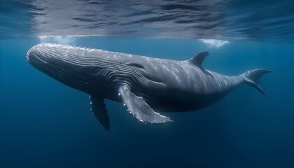 A Blue Whale Swimming Past An Underwater Cave Exp