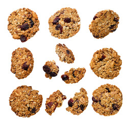 Granola cookies and pieces close-up on a white. Isolated