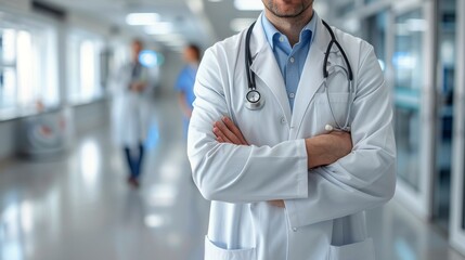 Male Doctor in White Coat and Blue Tie