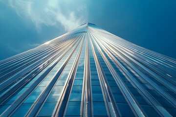 Fototapeta na wymiar The Grand Edifice - A Pinnacle of Modern Architecture piercing the serene Blue Sky