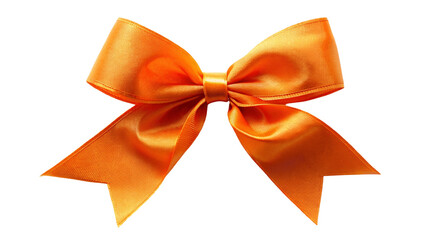 Beautiful big bow made of orange ribbon isolated on Transparent background.