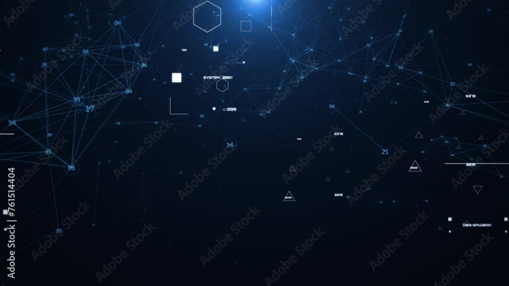 Aufkleber Technology digital cyberspace, data network connection. Futuristic sci-fi with hud ui system interface flying through 4K motion background.