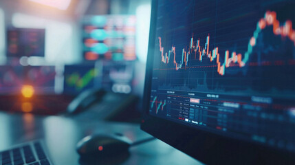 Stock market trading platform charts exchange graphs on pc computer screen. Financial technology online investment data digital money prices indexes crypto analysis and forecast background. - obrazy, fototapety, plakaty