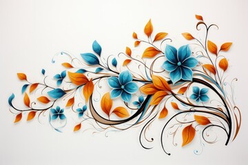 Vibrant Blue and Orange Flowers on White Wall