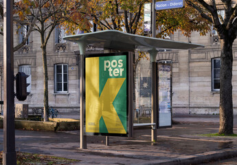 Mockup of customizable vertical sign on bus stop