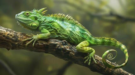 close up of a  green lizard 