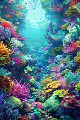 A bustling coral garden full of life and vibrant colors