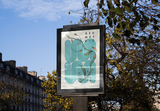 Mockup of customizable vertical sign in city