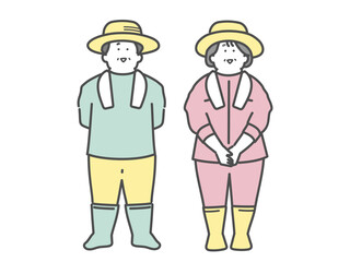 農家で働く笑顔な高齢夫婦　