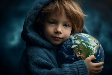 Naklejka premium Caring for the environment ecology concept of saving the world and love nature by human generative AI