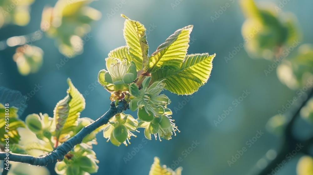 Poster detailed close up of a leaf on a tree branch. ideal for nature backgrounds