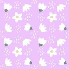 seamless pattern with white flowers on purple background