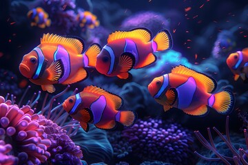 Group of Clown Fish Swimming in Aquarium