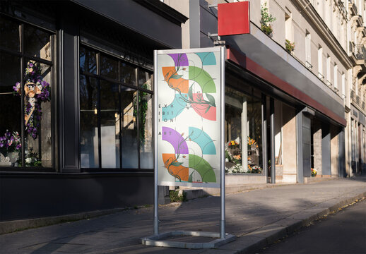Mockup of customizable vertical sign on pavement