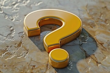 Golden question mark on marble surface, perfect for business concept designs