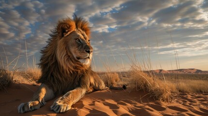 photo wildlife lion on desert