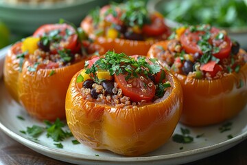 Quinoa and Black Bean Stuffed Bell Peppers with Fresh Herbs