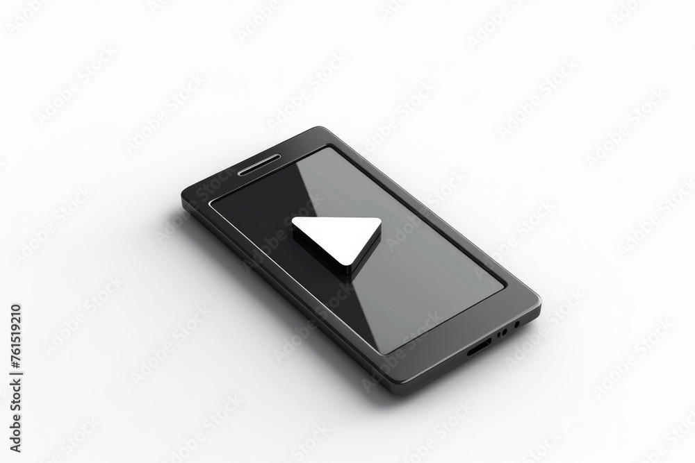 Poster a modern cell phone displaying a play button. suitable for technology concepts