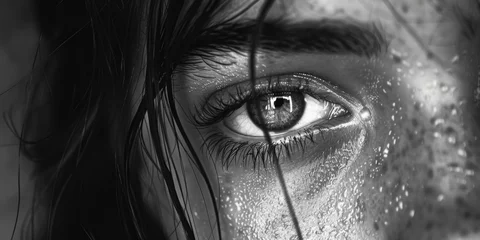 Tuinposter Detailed black and white photo of a woman's eye. Suitable for medical or beauty concepts. © Fotograf