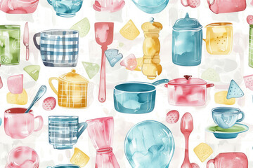 A design with a Pastel Kitchen Pattern. Wallpaper 
