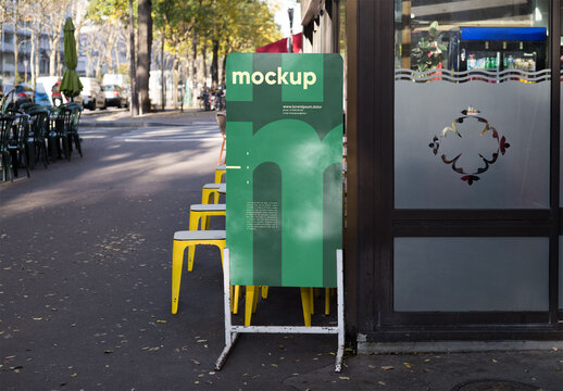 Mockup of customized vertical sign outside shop
