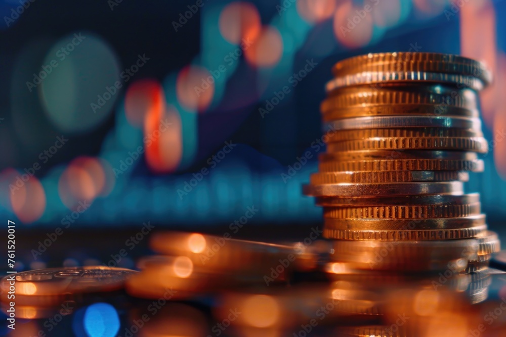 Aufkleber stack of coins on a table, suitable for finance concepts