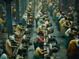 ouvriers dans une usine de confection de mode fast fashion