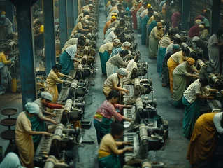Fotobehang ouvriers dans une usine de confection de mode fast fashion © laurencesoulez