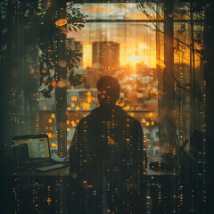 defending the rights of individuals in a data-driven society, a beacon of hope amidst a storm of data scandals and cyber threats Illustration with golden hour lighting and vignette effect